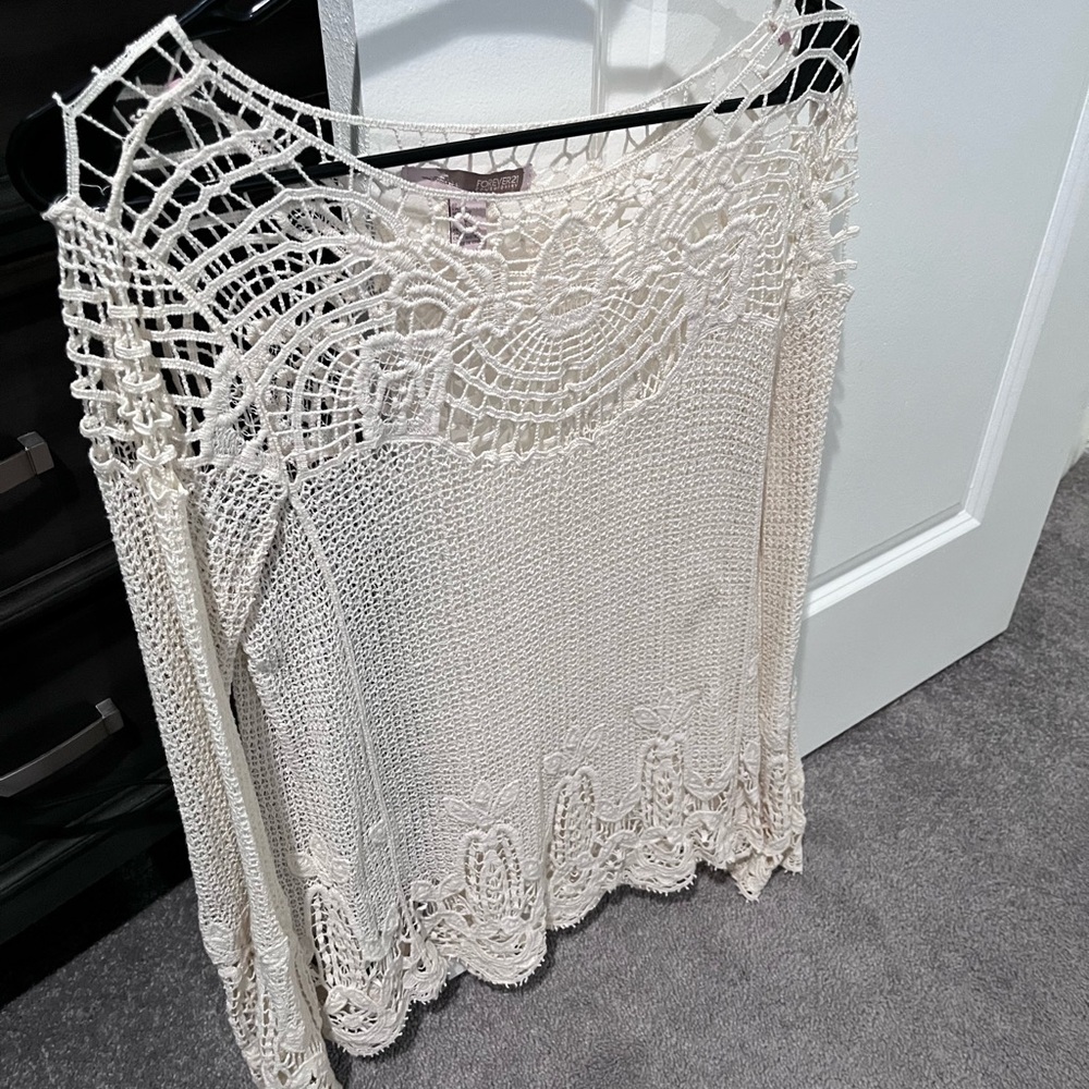 Elegant Cream Crochet Top